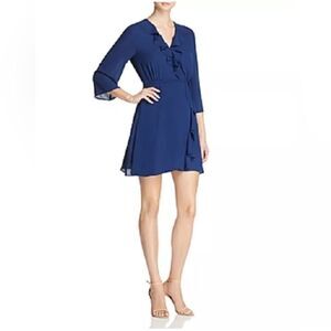 Aqua Women’s Ruffle Wrap Effect Polyester Dress, Navy, Size Small